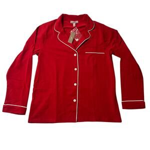 J.Crew Dreamy Cotton Pajama Top Red Button-Up Lounge Shirt NWT Size Small